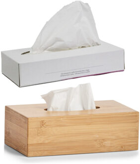 Zeller Tissuedozen/tissueboxen van bamboe hout 27,5 x 16 cm met vulling