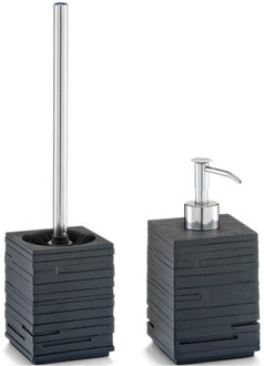Zeller Toilet spullen set Toiletborstel met zeeppompje van polystone