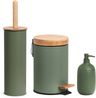 Zeller toiletaccessoires set 3-delig - metaal - salie groen - Badkameraccessoireset