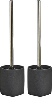 Zeller Toiletborstel in houder - 2x stuks - kunststeen - antraciet grijs - D9 x H36 cm - wc borstels