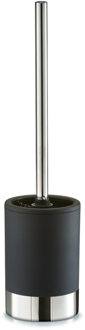 Zeller Toiletborstel in houder - RVS - zwart - rubber coating - D10 x H41 cm - wc borstels