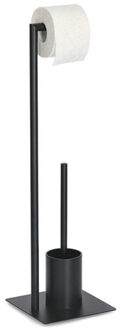 Zeller Toiletborstel/wc rolhouder - toiletgarnituur - metaal - zwart - 20 x 20 x 70 cm