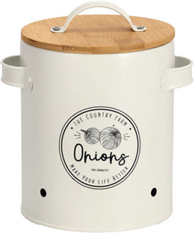 Zeller Uien bewaar pot/blik - metaal/hout - wit - 17 x 19 cm - voorraad pot