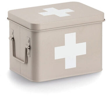 Zeller Verband/medicijnen opberg kist - metaal - beige - 4 vakken - 22 x 15 cm