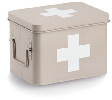 Zeller Verband/medicijnen opberg kist - metaal - beige - vakken - 32 x 21 cm - Opbergkisten