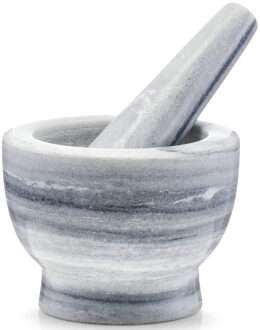 Zeller Vijzel met stamper - marmer grijs - D12 x H9 cm - Kruiden maler - Specerijen maler