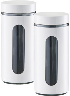 Zeller Voedsel keuken voorrraadpot - 2x - metaal - wit - 1200 ml - met venster - blikken/bussen