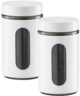 Zeller Voedsel keuken voorrraadpot - 2x - metaal - wit - 900 ml - met venster - blikken/bussen