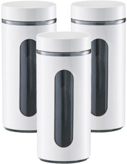 Zeller Voedsel keuken voorrraadpot - 3x - metaal - wit - 1200 ml - met venster - blikken/bussen