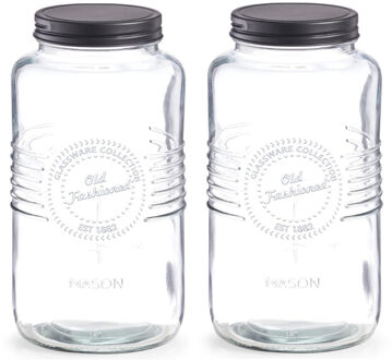 Zeller voedsel voorraadpotten - 2x - Old Fashioned - glas - 12 x 23 cm - bewaarpot - 2 liter