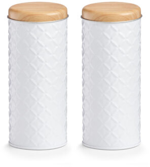 Zeller voorraad/bewaar blik voor koffiepads - 2x - wit - 18 x 7,5 cm - 1 liter - opbergblik