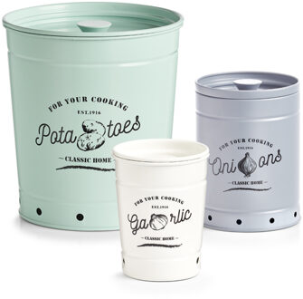Zeller Voorraad/bewaar emmers - 3 stuks - voor knoflook, ui en aardappel - 12/18/21 cm in set