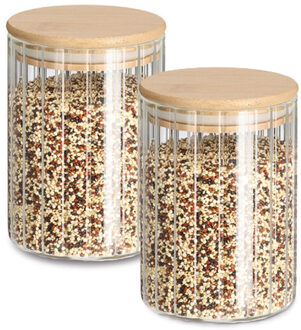 Zeller Voorraad/bewaar pot Grooves - 2x - hard glas - transparant - 550 ml - bamboe deksel - luchtdicht