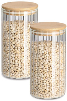 Zeller Voorraad/bewaar pot Grooves - 2x - hard glas - transparant - 800 ml - bamboe deksel - luchtdicht