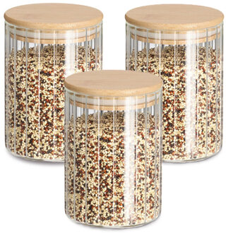 Zeller Voorraad/bewaar pot Grooves - 3x - hard glas - transparant - 550 ml - bamboe deksel - luchtdicht