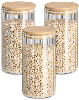 Zeller Voorraad/bewaar pot Grooves - 3x - hard glas - transparant - 800 ml - bamboe deksel - luchtdicht
