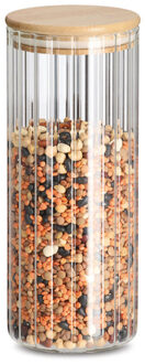 Zeller Voorraad/bewaar pot Grooves - hard glas - transparant - 1100 ml - bamboe deksel - luchtdicht