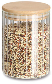 Zeller Voorraad/bewaar pot Grooves - hard glas - transparant - 550 ml - bamboe deksel - luchtdicht