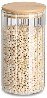 Zeller Voorraad/bewaar pot Grooves - hard glas - transparant - 800 ml - bamboe deksel - luchtdicht