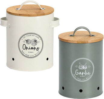 Zeller Voorraad/bewaar potten - 2x stuks - metaal/hout - multi kleur - keukenbenodigdheden