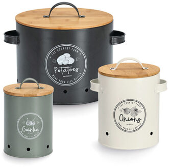 Zeller Voorraad/bewaar potten - 3x stuks - metaal/hout - multi kleur - keukenbenodigdheden
