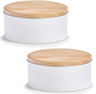 Zeller Voorraadblik - 4x - wit - 20 x 10 cm - 2 liter - bewaarblik met houtlook deksel