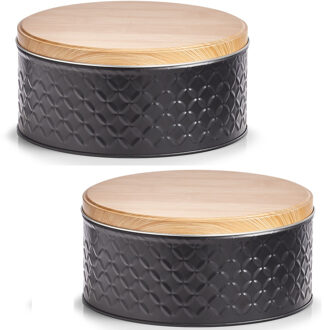 Zeller Voorraadblik - 6x - zwart - 20 x 10 cm - 3,8 liter - bewaarblik met houtlook deksel