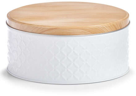 Zeller Voorraadblik - wit - 20 x 10 cm - 2 liter - bewaarblik met houtlook deksel