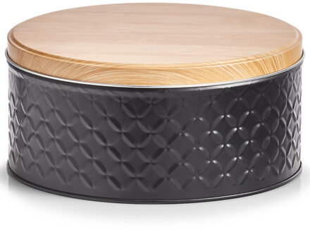 Zeller Voorraadblik - zwart - 20 x 10 cm - 3,8 liter - bewaarblik met houtlook deksel