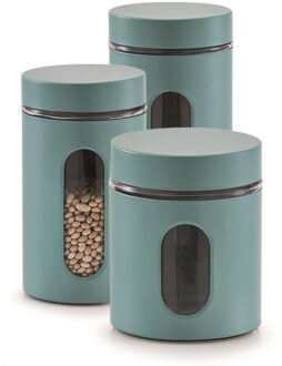 Zeller voorraadblikken/potten met venster - 3x stuks - Eucalyptus groen - 600, 900 en 1200 ml