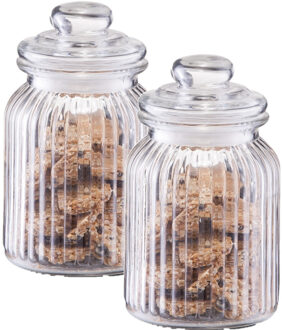 Zeller Voorraadpot - 2x - 900 ml - glas - rond - strepen - 11x18,5 cm - bewaarpot