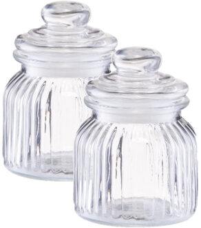 Zeller Voorraadpot - 2x - glas - 600 ml - relief - 11 x 14,5 cm - rond - bewaarpot
