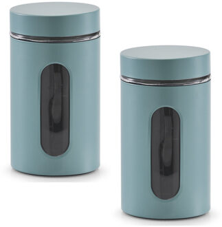 Zeller Voorraadpot - 2x - venster - eucalyptus groen - 900ml - D10 x H18 cm