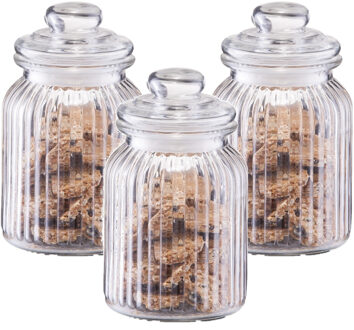 Zeller Voorraadpot - 3x - 900 ml - glas - rond - strepen - 11x18,5 cm - bewaarpot