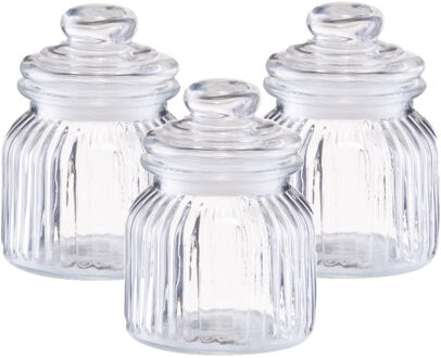 Zeller Voorraadpot - 3x - glas - 600 ml - relief - 11 x 14,5 cm - rond - bewaarpot