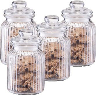 Zeller Voorraadpot - 4x - 900 ml - glas - rond - strepen - 11x18,5 cm - bewaarpot