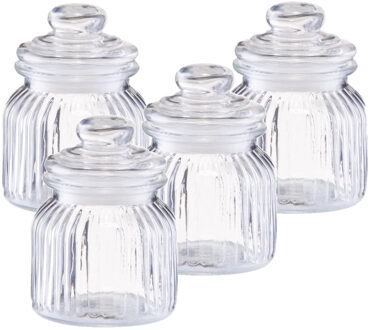 Zeller Voorraadpot - 4x - glas - 600 ml - relief - 11 x 14,5 cm - rond - bewaarpot