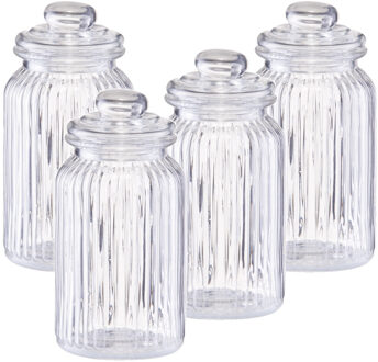 Zeller Voorraadpot - 4x - glas - rond - strepen - 1,2 L - 11 x 22 cm - bewaarpot