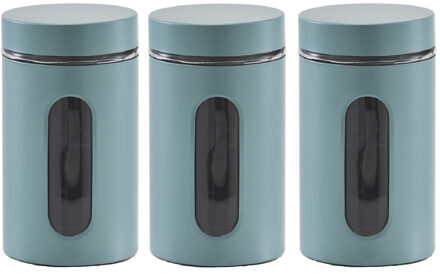 Zeller Voorraadpot - 4x - venster - eucalyptus groen - 900ml - D10 x H18 cm