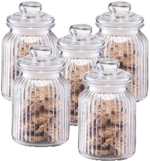 Zeller Voorraadpot - 6x - 900 ml - glas - rond - strepen - 11x18,5 cm - bewaarpot