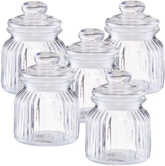 Zeller Voorraadpot - 6x - glas - 600 ml - relief - 11 x 14,5 cm - rond - bewaarpot