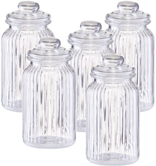 Zeller Voorraadpot - 6x - glas - rond - strepen - 1,2 L - 11 x 22 cm - bewaarpot