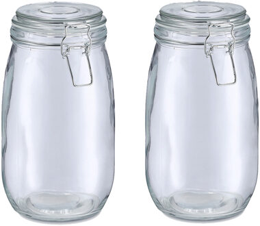 Zeller Voorraadpot/bewaarpot Alfie - 2x - 1.4L - glas - beugelsluiting - D11 x H22 cm - Voorraadpot Transparant