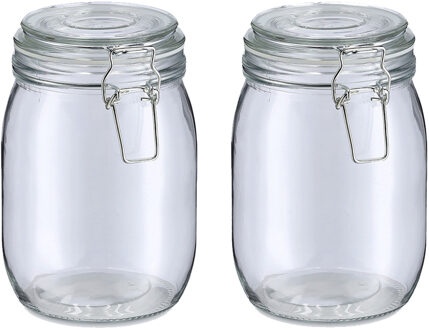 Zeller Voorraadpot/bewaarpot Alfie - 2x - 1L - glas - beugelsluiting - D11 x H17 cm - Voorraadpot Transparant