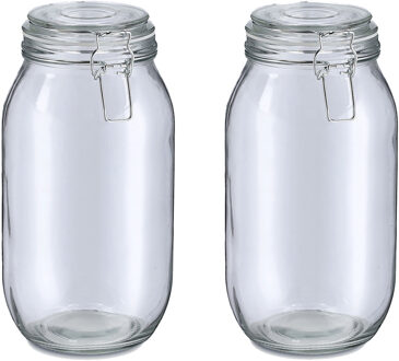 Zeller Voorraadpot/bewaarpot Alfie - 2x - 2L - glas - beugelsluiting - D13 x H26 cm - Voorraadpot Transparant