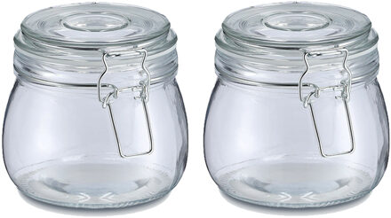 Zeller Voorraadpot/bewaarpot Alfie - 2x - 500 ml - glas - beugelsluiting - D11 x H11 cm - Voorraadpot Transparant