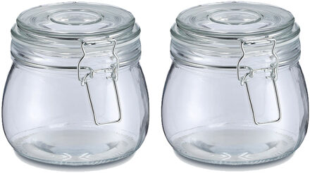 Zeller Voorraadpot/bewaarpot Alfie - 2x - 500 ml - glas - beugelsluiting - D11 x H11 cm