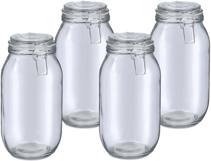 Zeller Voorraadpot/bewaarpot Alfie - 4x - 2L - glas - beugelsluiting - D13 x H26 cm