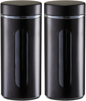 Zeller Voorraadpot / blik met venster - 2x - zwart - 1200 ml - glas/metaal - D10 x H23 cm