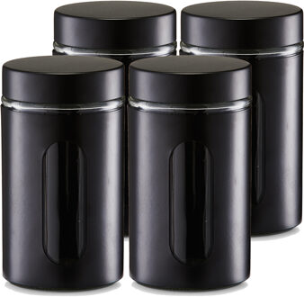 Zeller Voorraadpot/blik met venster - 6x - zwart - 900 ml - glas/metaal